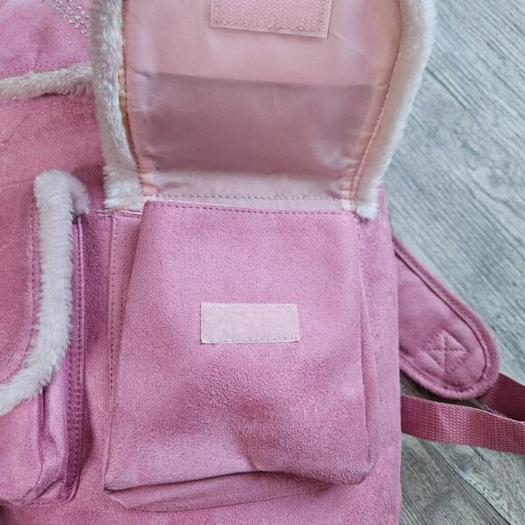Supergirl Pink Faux Suede Backpack W/ Rhinestone Logo Furry Trim Bling Superhero - Picture 12 of 16